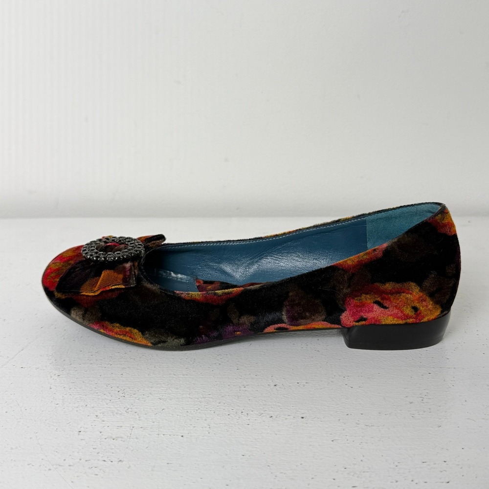 Via‎ Spiga Velvet Floral Embellished Ballet Flats Women's Size 7.5 Made in Italy